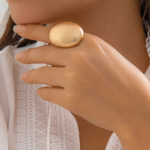 Load image into Gallery viewer, Ladies Gold Plated Matte Smooth Oval Geometric Adjustable Fit Open Band Rings