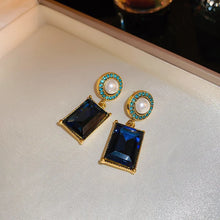 Load image into Gallery viewer, Ladies Blue Green Square Crystals Bead Dangling Drop Earrings