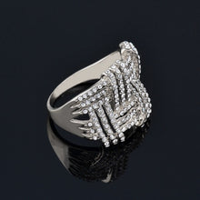 Load image into Gallery viewer, Ladies Silver Big In Out Weave Shape Wide Layer Micro Pave Crystal Rings