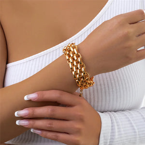 Ladies Gold Chunky Thick Oval Interlink Weave Chain Bracelets