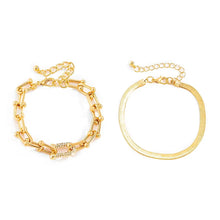 Load image into Gallery viewer, Ladies GoldCopper Chain Interlock Link Crsytal 2Pc Bracelets