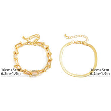 Load image into Gallery viewer, Ladies GoldCopper Chain Interlock Link Crsytal 2Pc Bracelets