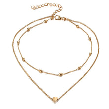 Load image into Gallery viewer, Ladies Gold Silver Round Bead Chain Heart Pendant Double Layer Necklaces