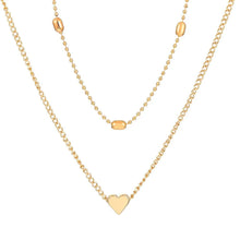 Load image into Gallery viewer, Ladies Gold Silver Round Bead Chain Heart Pendant Double Layer Necklaces