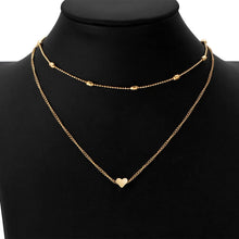 Load image into Gallery viewer, Ladies Gold Silver Round Bead Chain Heart Pendant Double Layer Necklaces