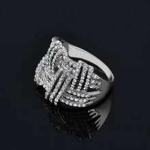 Load image into Gallery viewer, Ladies Silver Big In Out Weave Shape Wide Layer Micro Pave Crystal Rings