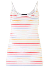 Load image into Gallery viewer, Ladies White Multi Color Striped Cotton Spaghetti Strap Camisole Top