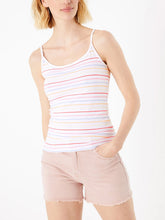 Load image into Gallery viewer, Ladies White Multi Color Striped Cotton Spaghetti Strap Camisole Top