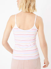Load image into Gallery viewer, Ladies White Multi Color Striped Cotton Spaghetti Strap Camisole Top