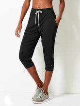 Load image into Gallery viewer, Ladies Black 3/4 Bottoms Elasticated Waist Tie Joggers