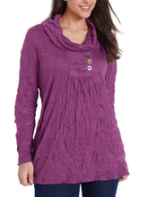 Load image into Gallery viewer, Ladies BPC Cowl Neck Crushed Crinkle Effect Long Sleeve Tunic Tops