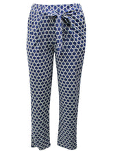 Load image into Gallery viewer, Ladies Blue Circle Print Tie Belt Elasticated Waist Tapered Plus Size Trousers