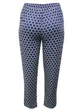 Load image into Gallery viewer, Ladies Blue Circle Print Tie Belt Elasticated Waist Tapered Plus Size Trousers
