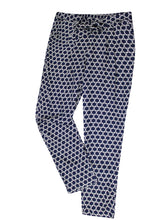 Load image into Gallery viewer, Ladies Blue Circle Print Tie Belt Elasticated Waist Tapered Plus Size Trousers