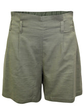 Load image into Gallery viewer, Ladies Khaki Pure Cotton Paperbag Back Elasticated Waist Shorts