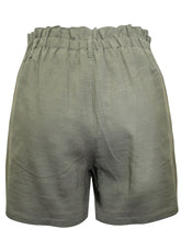 Load image into Gallery viewer, Ladies Khaki Pure Cotton Paperbag Back Elasticated Waist Shorts