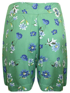 Ladies Aniston Green Floral Print Tie Belt Summer Shorts
