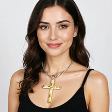 Load image into Gallery viewer, Unisex Gold & Silver Plated Medium Cross Pendant Braid Chain Necklace