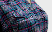 Load image into Gallery viewer, Ladies Purple PlaId Button Checked Cotton Long Sleeve Plus Size Top