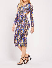 Load image into Gallery viewer, Ladies Black Multi Geometric Print Cut Out Back Bodycon Dress