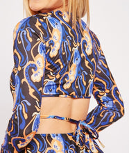 Load image into Gallery viewer, Ladies Black Multi Geometric Print Cut Out Back Bodycon Dress