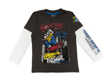 Load image into Gallery viewer, Boys Grey Skater Zone Print Layer Long Sleeve Cotton T-Shirt
