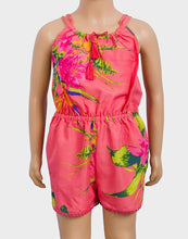 Load image into Gallery viewer, Girls Minoti Coral Floral Cross Back Straps Elasticated Waist Pom Hem Playsuits
