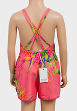 Load image into Gallery viewer, Girls Minoti Coral Floral Cross Back Straps Elasticated Waist Pom Hem Playsuits