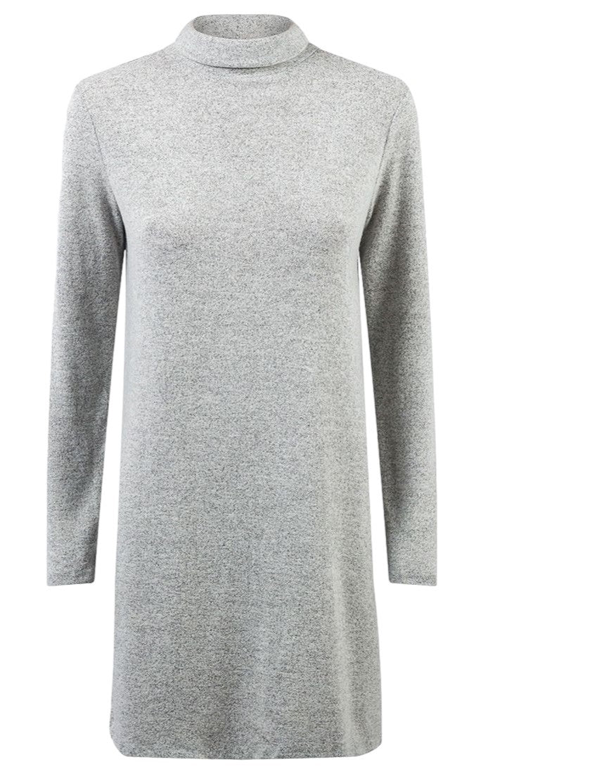 Ladies Grey Roll Polo Neck Soft Fleece Long Sleeve Jumper Dress