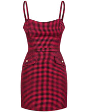 Load image into Gallery viewer, Ladies Red Dogtooth Print Sleeveless Pinafore Mini Dress