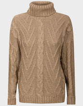 Load image into Gallery viewer, Ladies Beige Cable Knit Roll Neck Chunky Knit Soft Rib Longsleeve Jumper