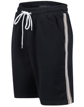 Load image into Gallery viewer, Mens Black Side Stripe Trim Cotton Elasticated Waistband Shorts
