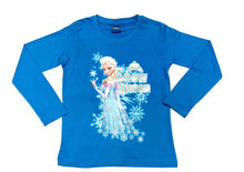 Load image into Gallery viewer, Girls Blue Official Disney Frozen Sparkly Snow Queen T-Shirt Top