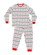 Load image into Gallery viewer, Adults Unisex White Red Tree Reindeer & Snowflakes Print Christmas Pyjamas Sets
