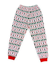 Load image into Gallery viewer, Adults Unisex White Red Tree Reindeer & Snowflakes Print Christmas Pyjamas Sets