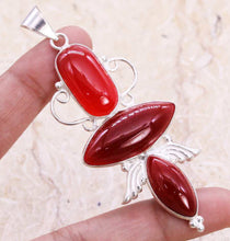 Load image into Gallery viewer, Ladies Red Onyx 925 Silver Plated Handmade 3Tier Pendant Chain Necklace