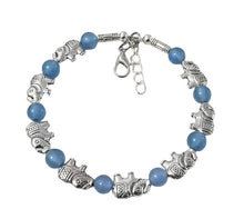 Load image into Gallery viewer, Ladies Silver Tibetan Elephant Light Blue Jade Bead Bracelet Bangle