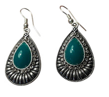 Load image into Gallery viewer, Ladies Silver Green Gemstone Centre Sparkly Crystal Hook Earrings