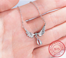 Load image into Gallery viewer, Ladies Silver Angel Wings Crystal Pendant Link Chain Choker Necklace