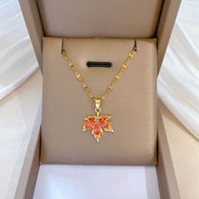 Load image into Gallery viewer, Ladies Gold Plated Orange Crystal Leaf Pendant Collarbone Link Chain Necklace