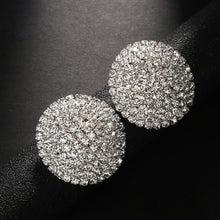 Load image into Gallery viewer, Ladies Silver Large Shinny Round Crystals Party Dressy Stud Earrings