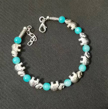 Load image into Gallery viewer, Ladies Silver Tibetan Elephant Sea Blue Brown Beads Bracelets