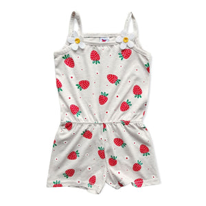 Girls Ivory Pink Strawberry Dot Print Cotton Playsuit