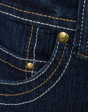 Load image into Gallery viewer, Ladies Blue Dark Denim Contrast Stitch Stretchy Mid Rise Skinny Fit Jeans