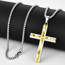 Load image into Gallery viewer, Unisex Gold & Silver Plated Medium Cross Pendant Braid Chain Necklace