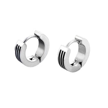 Load image into Gallery viewer, Unisex Silver Black 3 Rows Middle Trim Anti-Allergic Titanium Small Hoop Earrings