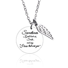Load image into Gallery viewer, Unisex Silver "Sometimes I Just Look ..." Engraved Pendant Angel wings Necklace