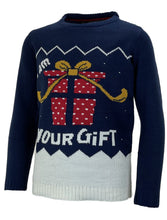 Load image into Gallery viewer, Kids Boys Girls Navy "I Am Your Gift" Knitted Sweater Xmas Christmas Jumpers