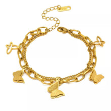 Load image into Gallery viewer, Ladies 18k Gold Plated Heart Butterfly Stainless Steel Bracelet