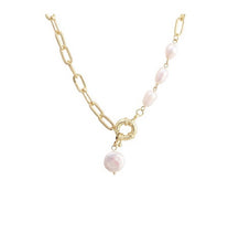 Load image into Gallery viewer, Ladies Gold Plated Baroque Pearl Bead Interlink Oval Chain Drop Pendant Necklace